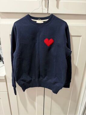 Women's Navy Crewneck Sweatshirt with Red Heart Patch